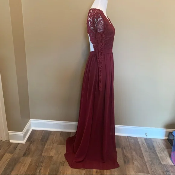 Lulu's Awaken My Love Burgundy Long Sleeve Lace Maxi Dress Maxi Lulu's Awaken My Love Burgundy Long Sleeve Lace Maxi Dress Maxi